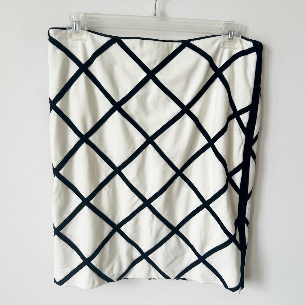 White House Black Market Ponte Pencil Skirt Size 14 NWT White Black Lattice - Picture 1 of 9